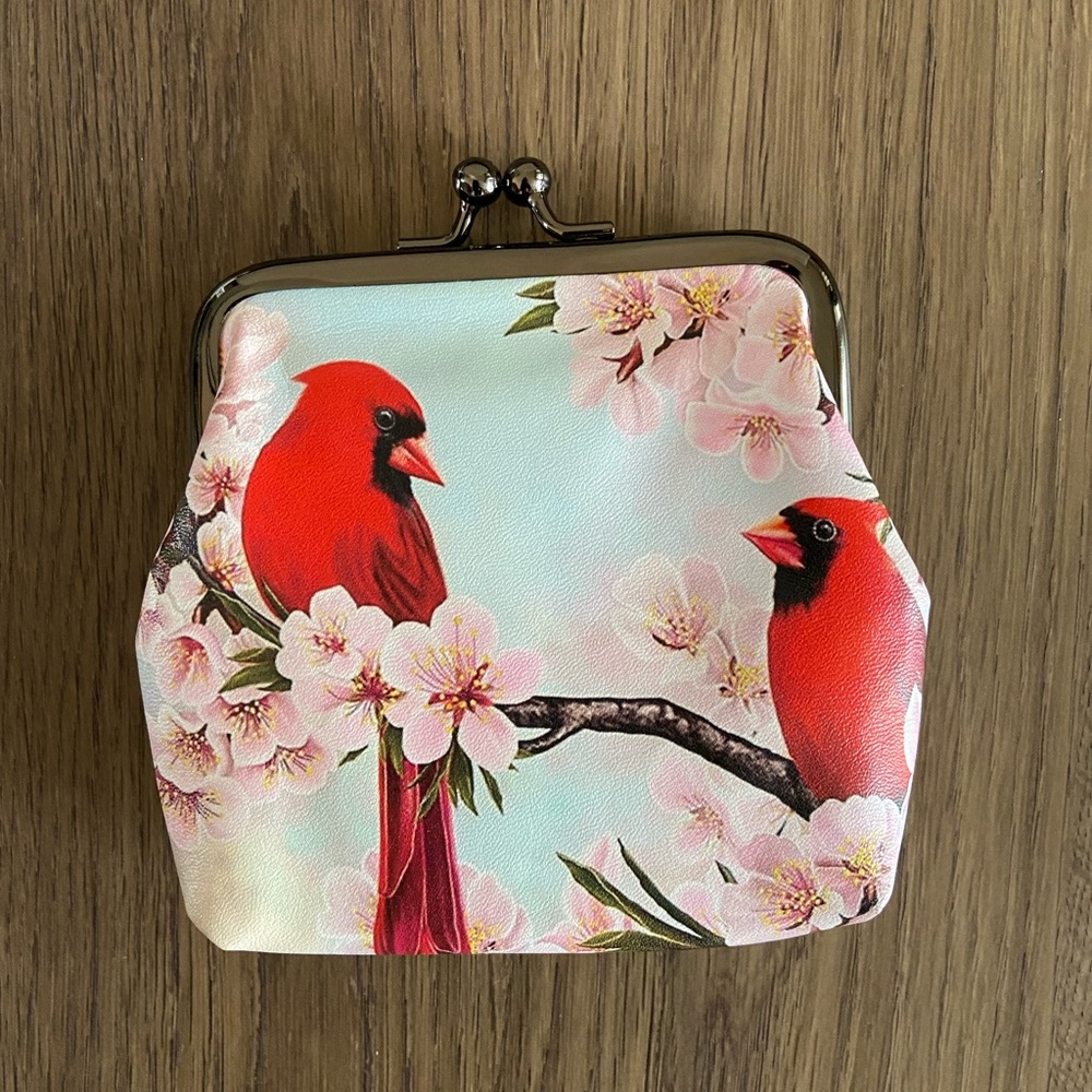 Cardinal Cherry Blossom Kiss Lock Coin Purse